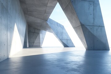 Minimalist Concrete Structure with Geometric Design and Bright Sky View Architectural Detail