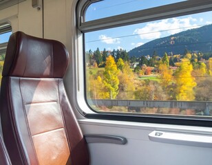 View from a Train Window of a Vibrant Autumn Landscape