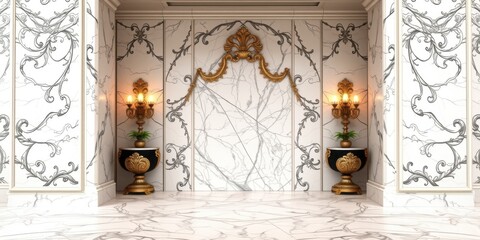 Ornate classical interior niche with marble walls and gilded decorative elements