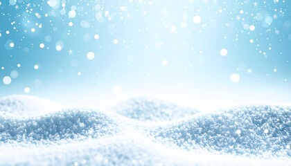 Snowy landscape with soft blue light and falling snowflakes
