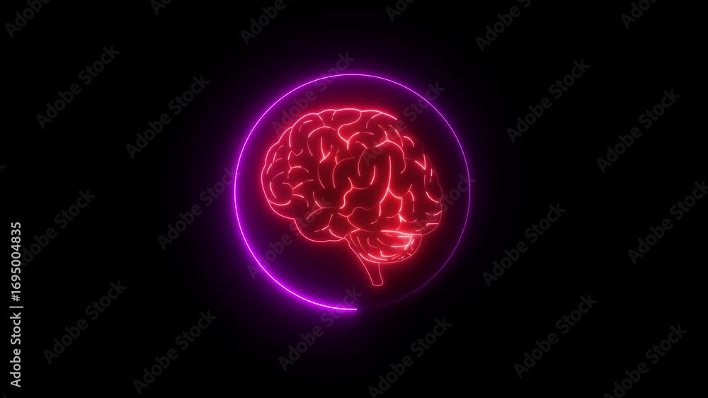 Poster a man brain on black background .computer generated icon of the human brain neon brain thinking with
