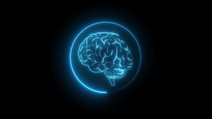 Medical futuristic technology of the neon lines drawing a man brain on black background .Computer generated icon of the human brain .Neon Brain Organ Icon, Futuristic Digital Design Symbol . - Powered by Adobe