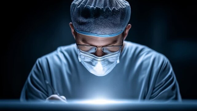Focused surgeon concentrating on work