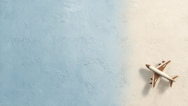 Small airplane on light blue and beige textured surfaces