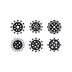 Six black coronavirus virus icons on a white background covid 19 symbol