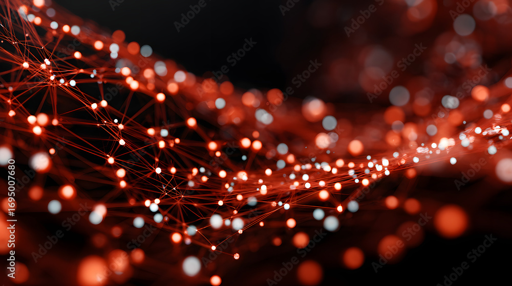 Aufkleber abstract red tech background dynamic network system rtificial neural connectios digital illustration