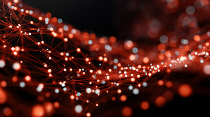 abstract red tech background dynamic network system rtificial neural connectios digital illustration