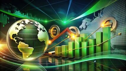 Global finance technology abstract art with earth globe and stock market charts