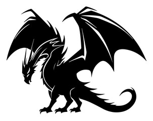 Mythic Dragon Silhouette Vector Art – Fierce Winged Beast for Fantasy Logos