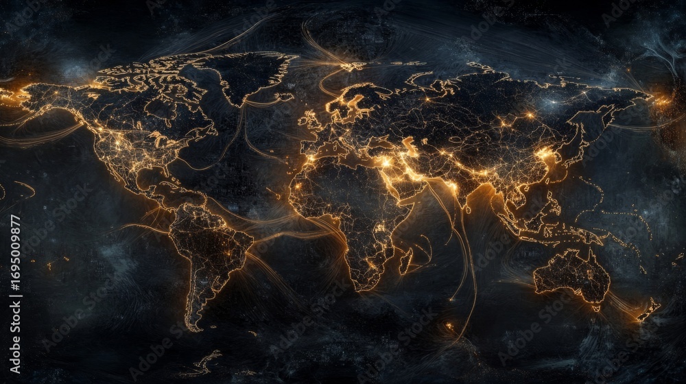 Aufkleber illuminating global connections a detailed digital map of the world interactive visualization techno