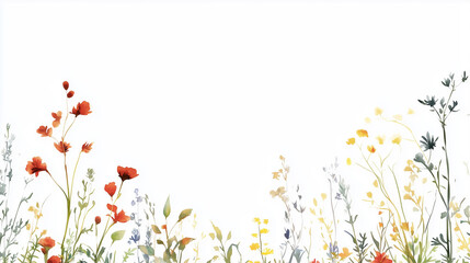 Fototapeta premium floral background with colorful poppies isolated on white background with copy space, vector PNG