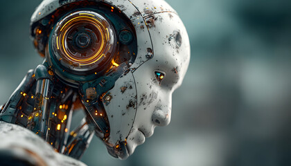 Fototapeta premium Robot ai artificial intelligence with technology secrity system and business idustry concepts.machine lerning.ai generated images