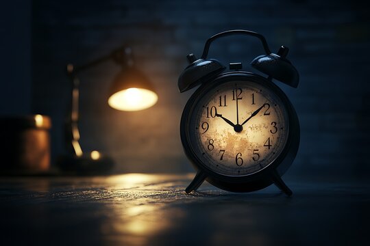 Vintage Alarm Clock Showing Ten Past Ten in Studio Setting with Warm Lighting