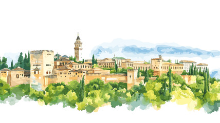 Alhambra. Alhambra watercolor vector illustration