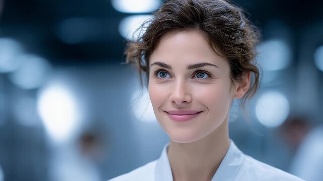 Smiling female doctor thinking about the future in the lab