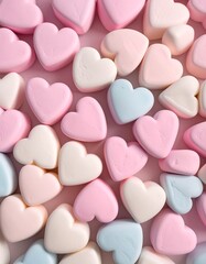 Fototapeta premium Heart-shaped marshmallows in pastel colors