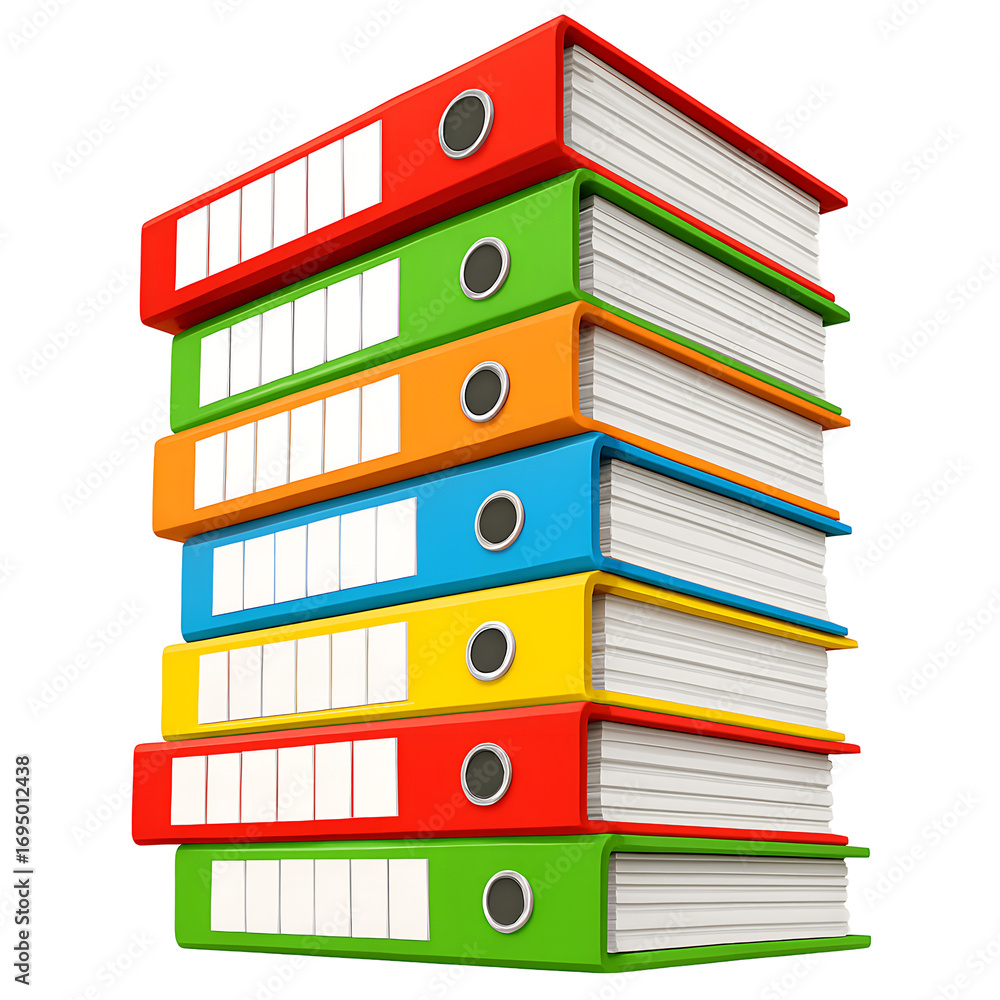 Aufkleber stack of colorful ring binders isolated on transparent background