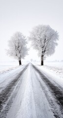 Obraz premium Winter road with frosted trees