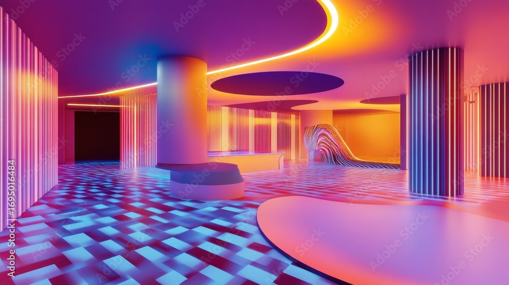 Poster Dynamic interaction in futuristic cyberspace neon grids digital art virtual environment immersive experience