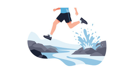 Illustration of a person running and jumping over water, active lifestyle concept