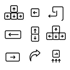 Obraz premium Keyboard Arrow Icons. Line style icons of keyboard and control arrows: arrow keys layout, escape arrow key, enter key with arrow,
