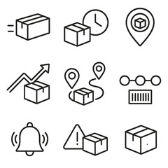 Delivery Icons Collection. Line style icons of delivery and order tracking services: parcel in transit icon, estimated delivery