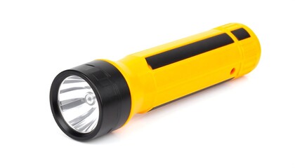 Yellow plastic flashlight used for illuminating the night with its light