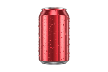 Refreshing Red Soda Can: Cold Drink in Aluminum Packaging