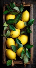 Fresh lemons in a wooden crate (4)