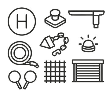 Helicopter Deck Icon. Outline style icon of Helicopter Deck Ops: landing spot circle, RAST probe, blade tie-down, fuel hose, chock