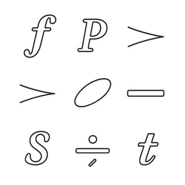 Musical Symbols Outline. Outline style icon of Musical Expressions & Markings: forte F, piano P, crescendo hairpin, decrescendo