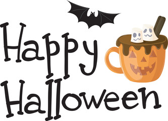 Happy Halloween lettering with cup