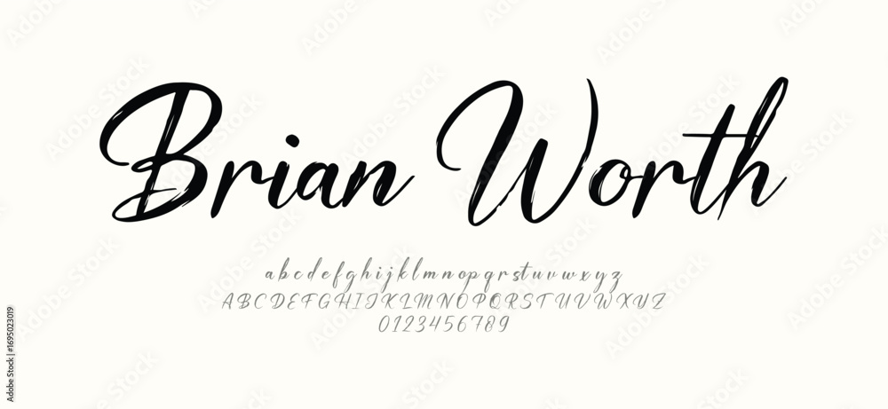 Fototapete signature font uppercase lowercase and number. script font calligraphy logotype elegant font type fo