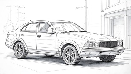 Sketch of a car on a city street