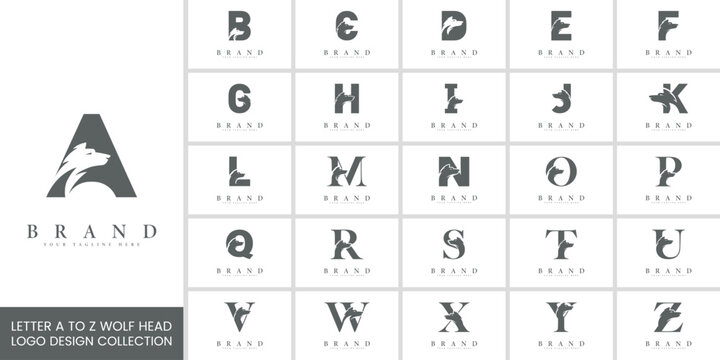 a to z letters wolf head logo design collection. English all alphabet logo collection. Letters with animal heads