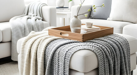 Cozy Living Room Scene Showcasing Comfort With Blankets And Decorative Elements
