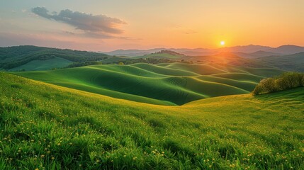 Golden sunset over rolling tuscan hills