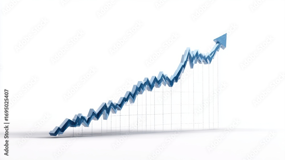 Poster dynamic line graph on white background representing a significant increase, ideal for business prese