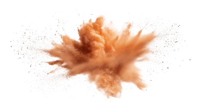 brown dust explosion in air, isolated on white background, air pollution and Air quality Index concept graphics PNG - Powered by Adobe