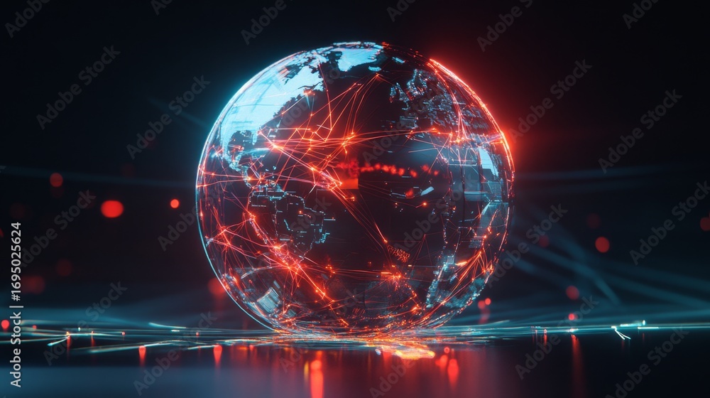 Aufkleber illuminating global connectivity high-tech globe with glowing lines set in a futuristic environment