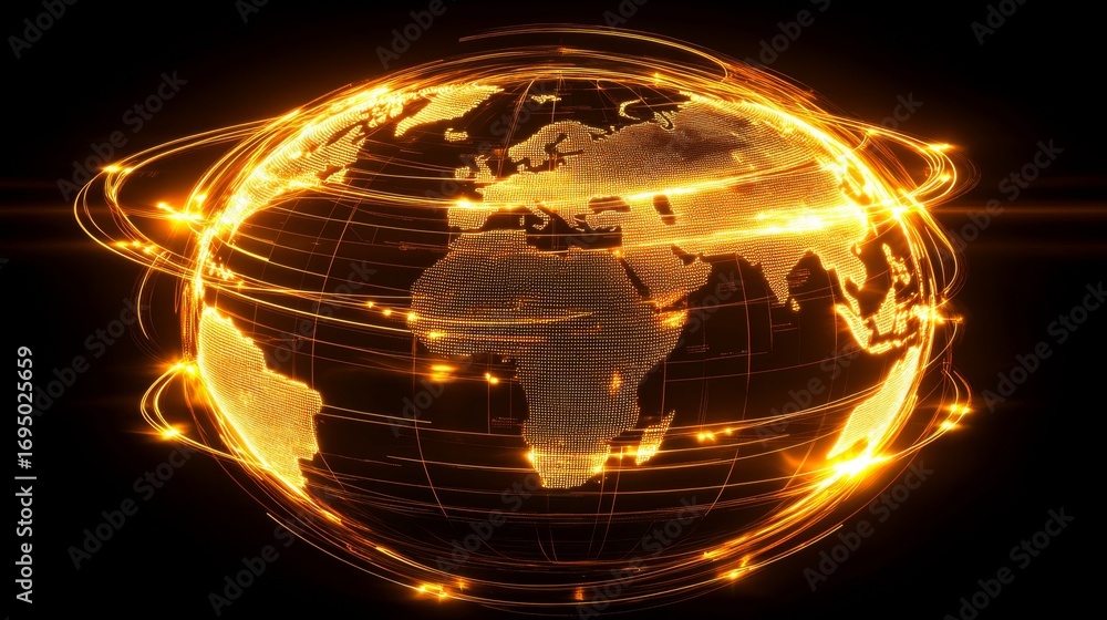 Poster illuminating global networking event high-tech globe with glowing lines digital world futuristic env