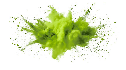 green matcha powder splash on white background for cafe and menu graphics, PNG graphic for digital advertising