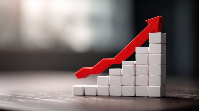 Geometric Graph Symbolizing Coffee Growth with a Red Arrow Ascending, Ideal for Business and Marketing Campaigns, Boosting Energy and Inspiration.