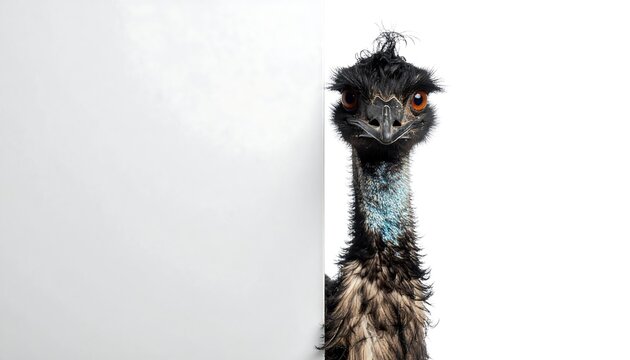 Emu peeking from behind white board - Powered by Adobe