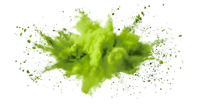 green matcha powder splash on white background for cafe and menu graphics, PNG graphic for digital advertising