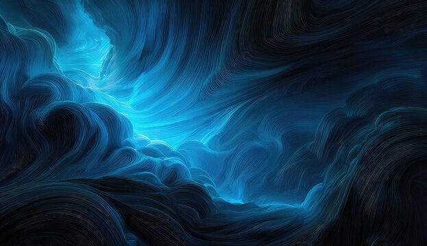 Deep blue abstract swirls, glowing light