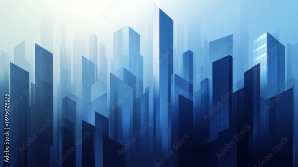 Poster visualizing innovation abstract high-tech business concepts in a futuristic cityscape environment
