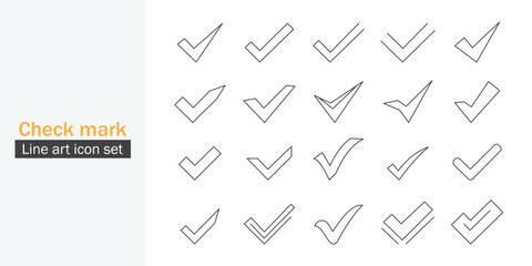 Check Mark Icon, Tick Symbol Set Line Art Style Template Design