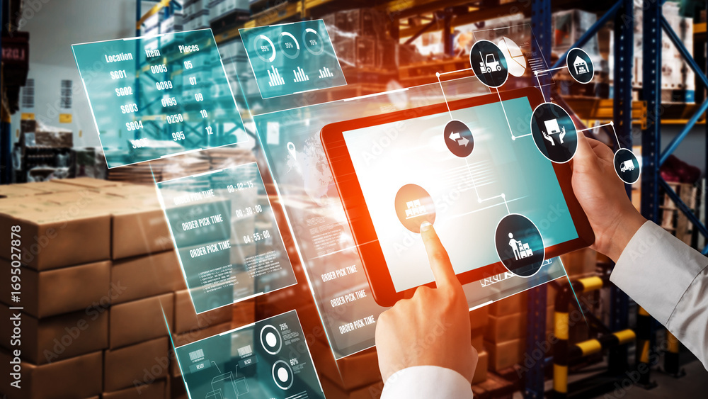 Poster smart warehouse management system with innovative internet of things technology to identify package 