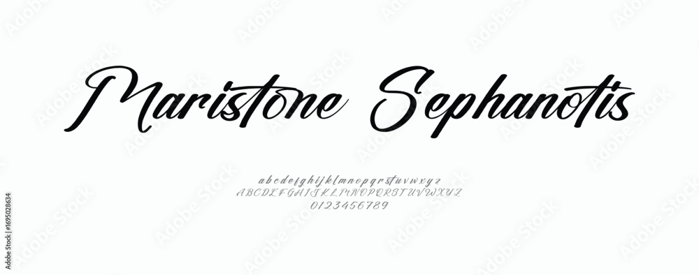 Fototapete signature font uppercase lowercase and number. script font calligraphy logotype elegant font type fo
